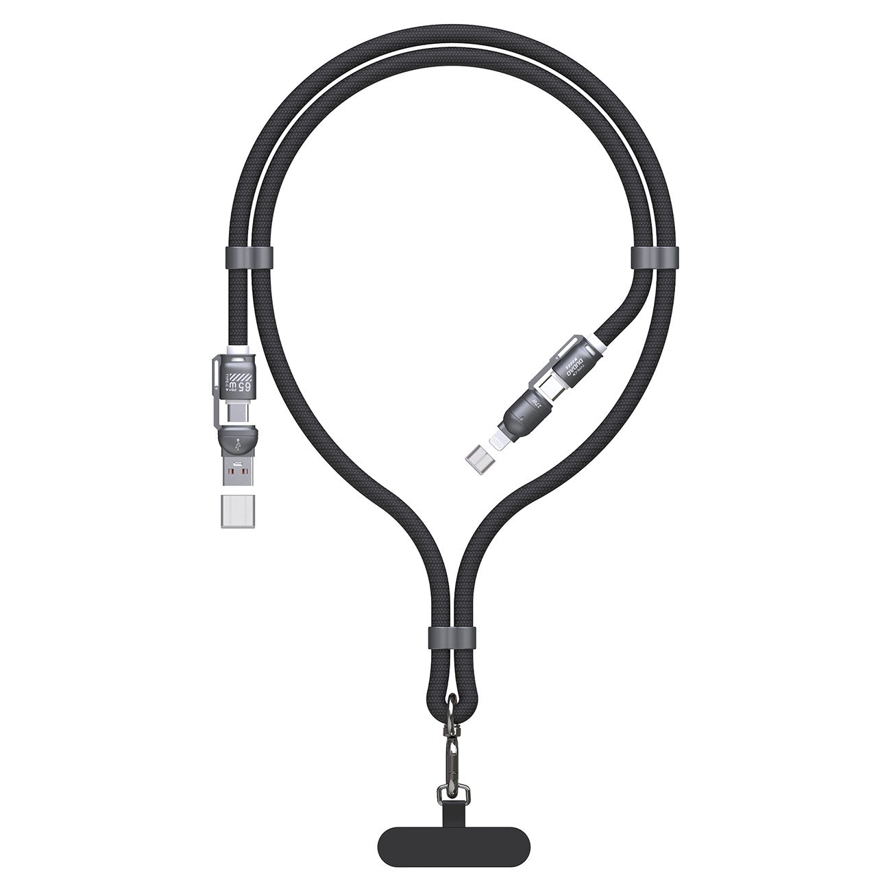 Dudao L20MAX 4in1 Cable / Lanyard USB-A / USB-C / Lightning PD QC 65W 1.5m - Black_0
