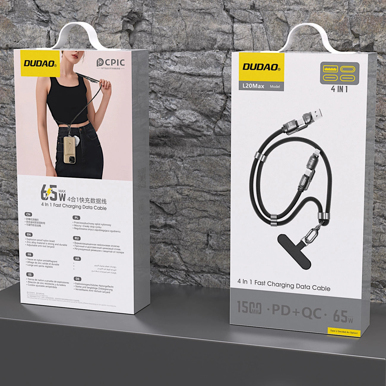 Dudao L20MAX 4in1 Cable / Lanyard USB-A / USB-C / Lightning PD QC 65W 1.5m - Black_5