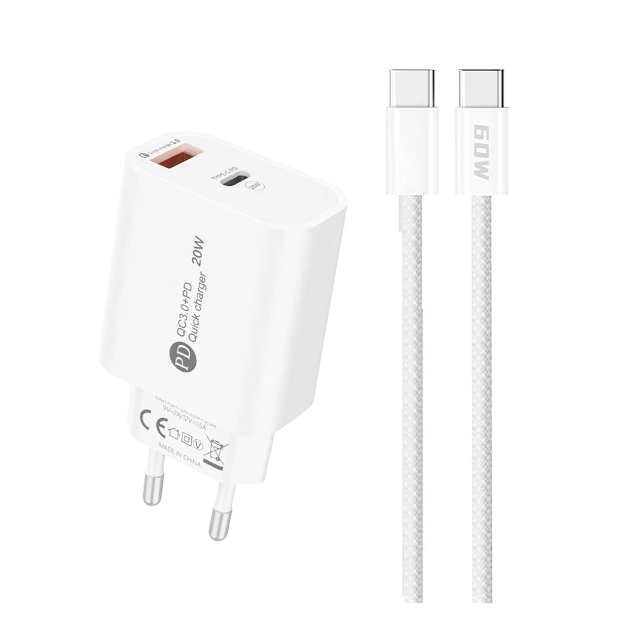A6MaxL 20W USB-A USB-C wall charger with USB-C - USB-C 1m cable - white_0