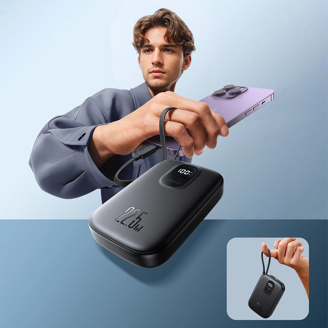 Joyroom JR-PBF18 22.5W 10000mAh Powerbank with Built-in Lightning Cable + USB-C Cable 0.25 cm - Black_11