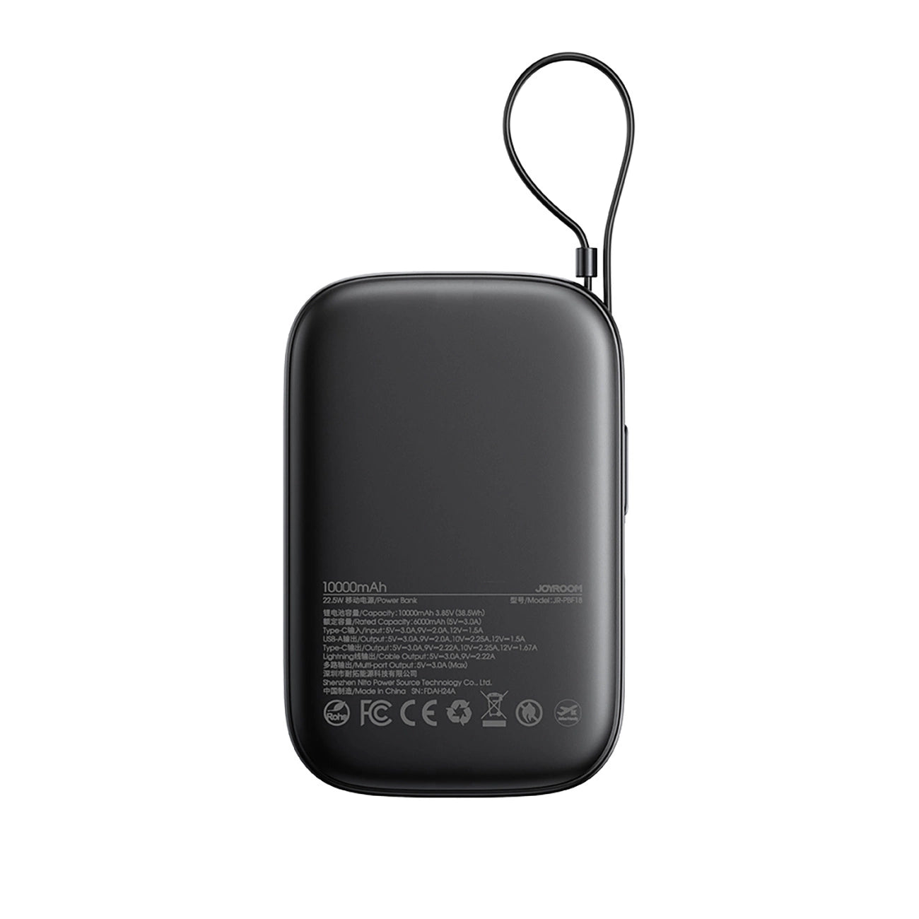 Joyroom JR-PBF18 22.5W 10000mAh Powerbank with Built-in Lightning Cable + USB-C Cable 0.25 cm - Black_4