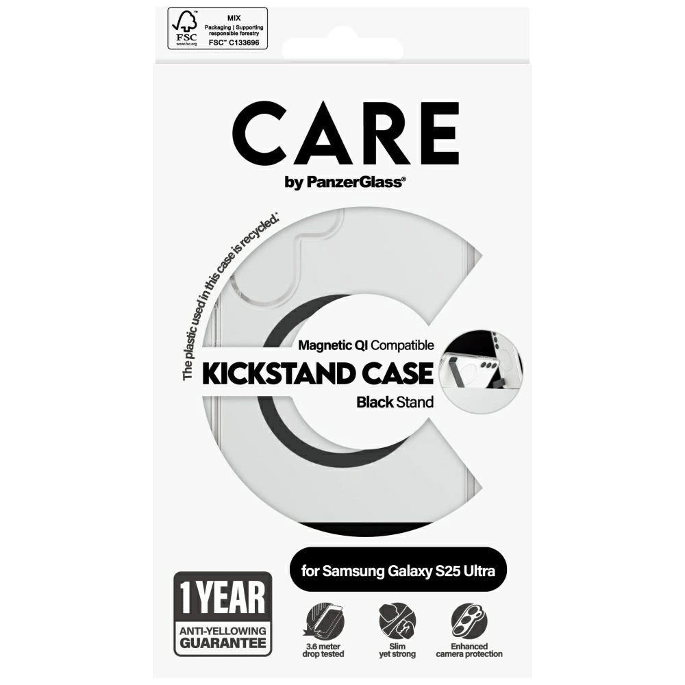 CARE by PanzerGlass Feature Black Kickstand & QI Case for Samsung Galaxy S25 Ultra - Transparent_3
