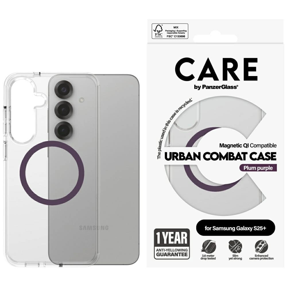 CARE by PanzerGlass Flagship Urban Combat Purple QI Case for Samsung Galaxy S25+ - Transparent_0