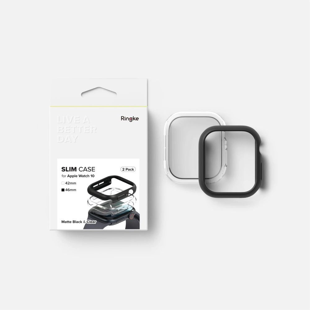 Ringke Slim 2-pack Case for Apple Watch 10 46mm - Clear and Matte Black_6