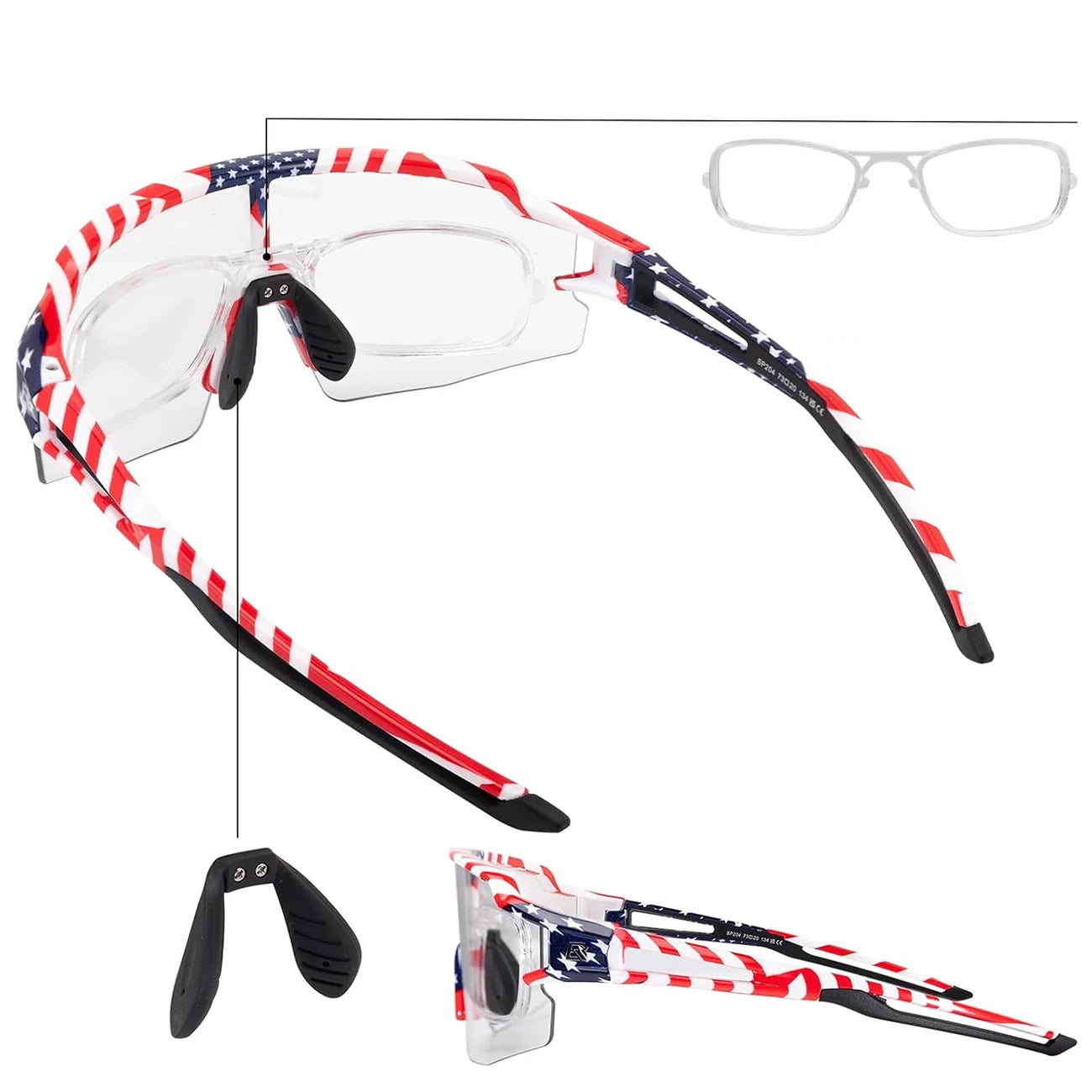 Rockbros Cycling Glasses Photochromic with UV Protection and Corrective Insert 14120008002 - USA Pattern - White_2