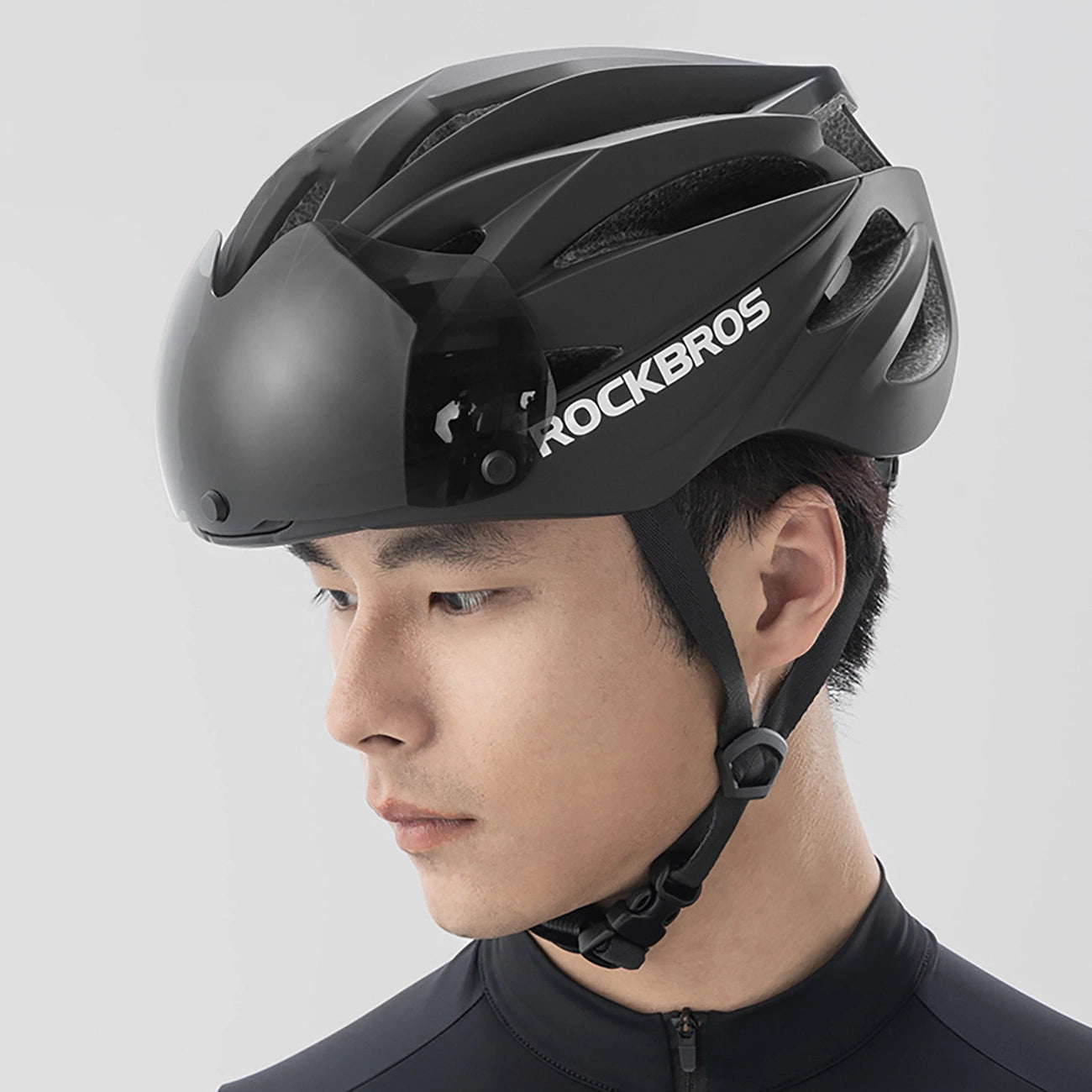Rockbros Bike Helmet with Visor, Detachable UV Protective Goggles, Unisex - Black_5