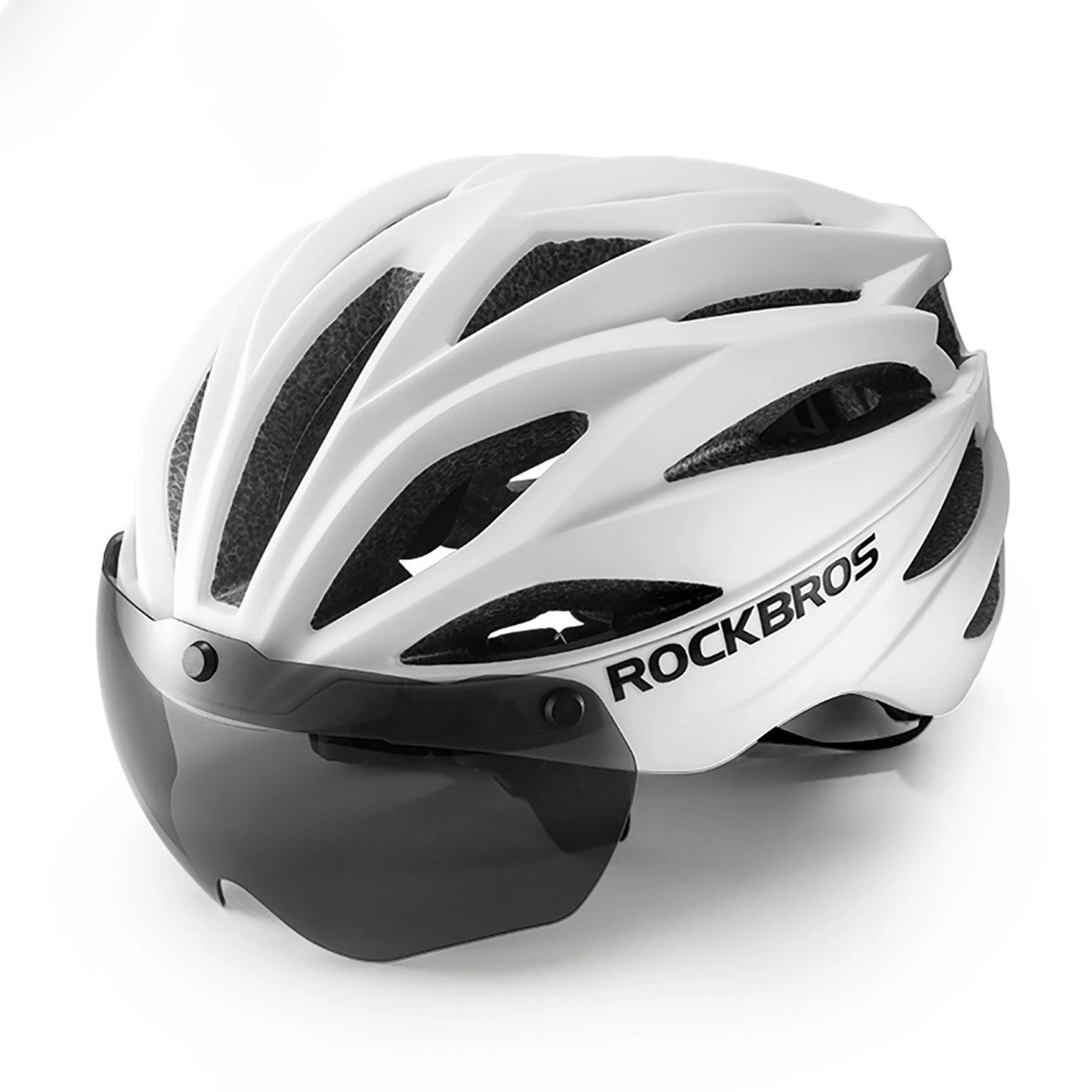 Rockbros Bike Helmet with Visor, Detachable UV Protective Goggles, Unisex, Matte - White_0