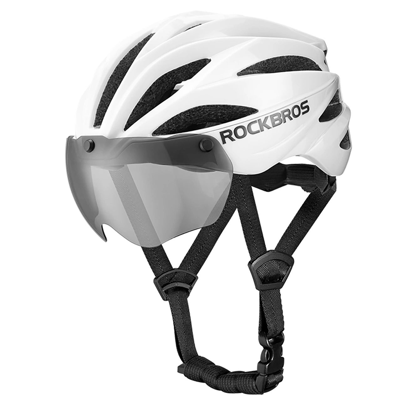 Rockbros Bike Helmet with Visor, Detachable UV Protective Goggles, Unisex, Matte - White_1