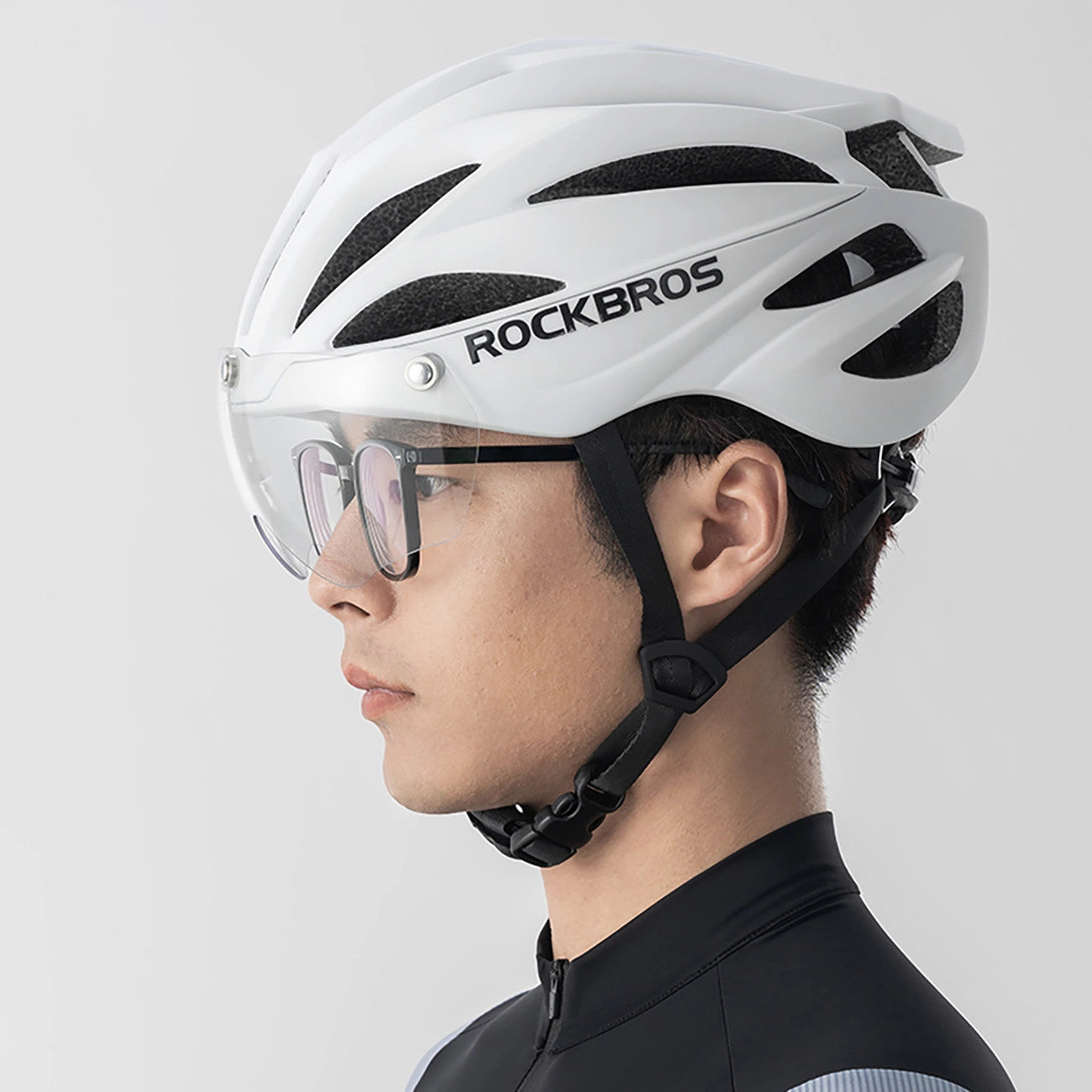 Rockbros Bike Helmet with Visor, Detachable UV Protective Goggles, Unisex, Matte - White_6