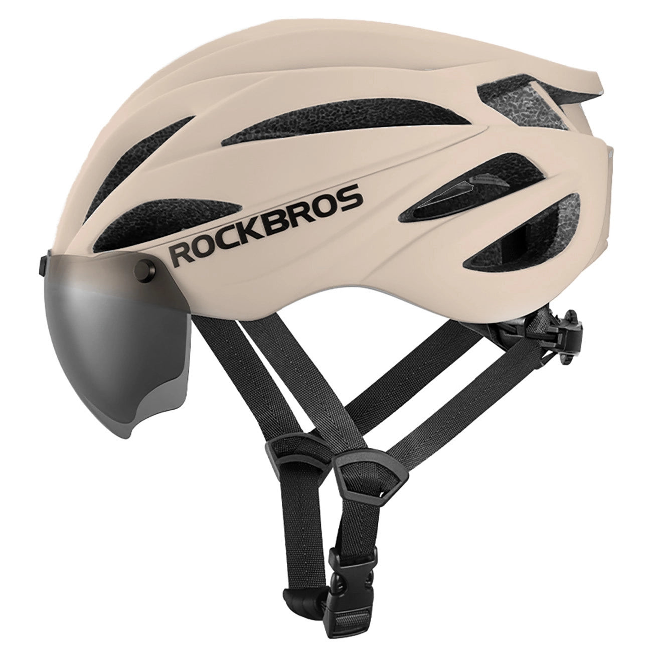 Rockbros Bike Helmet with Visor, Detachable UV Protective Goggles, Unisex - Brown_2