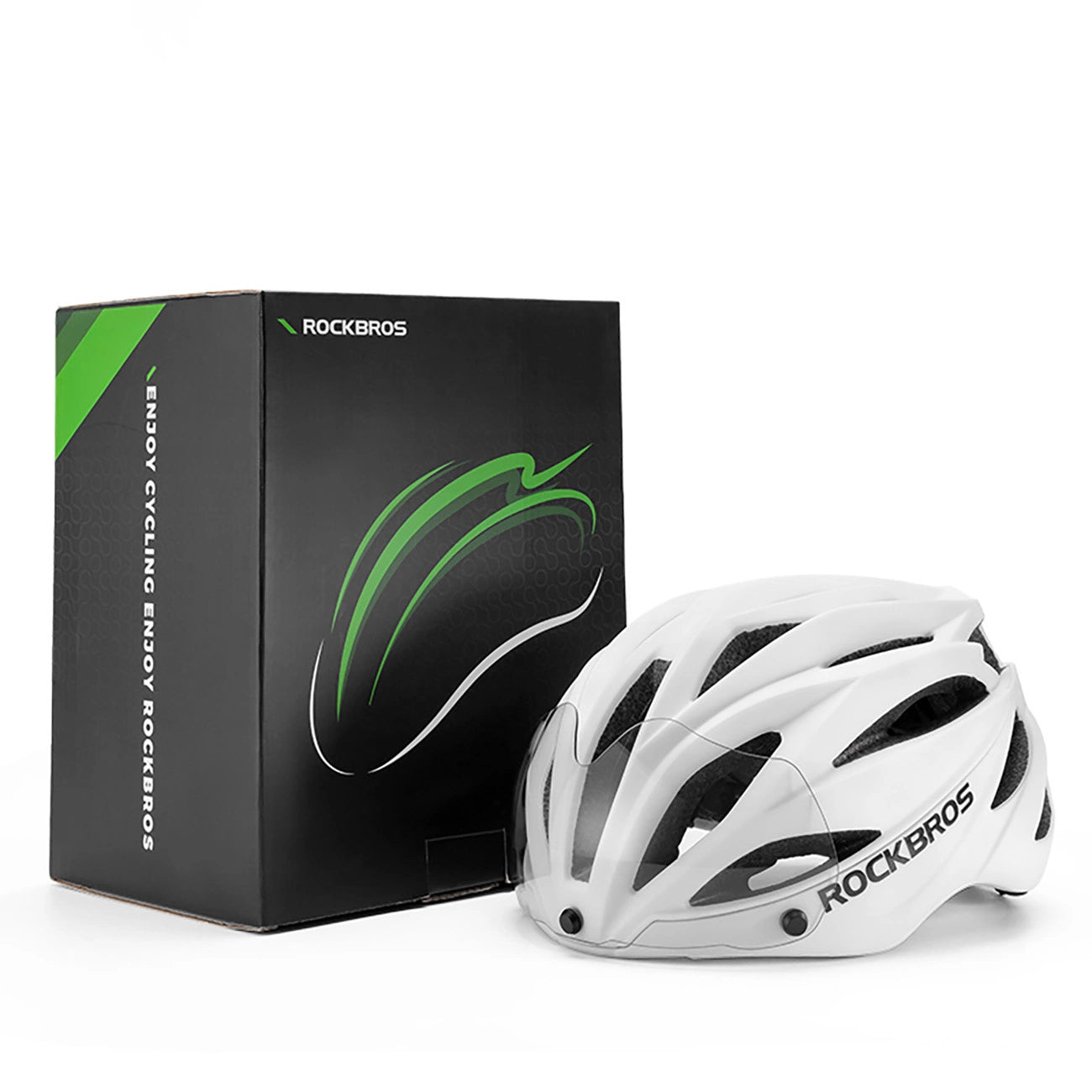 Rockbros Bike Helmet with Visor, Detachable UV Goggles, Unisex, Glossy - White_4