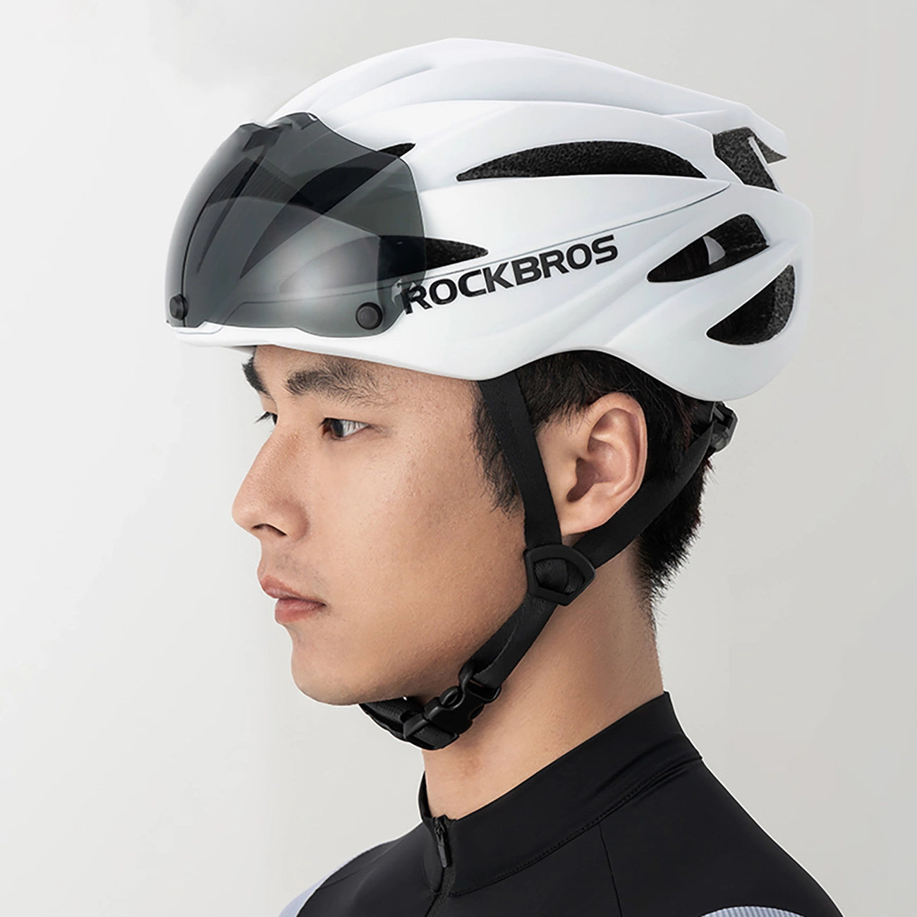 Rockbros Bike Helmet with Visor, Detachable UV Goggles, Unisex, Glossy - White_5