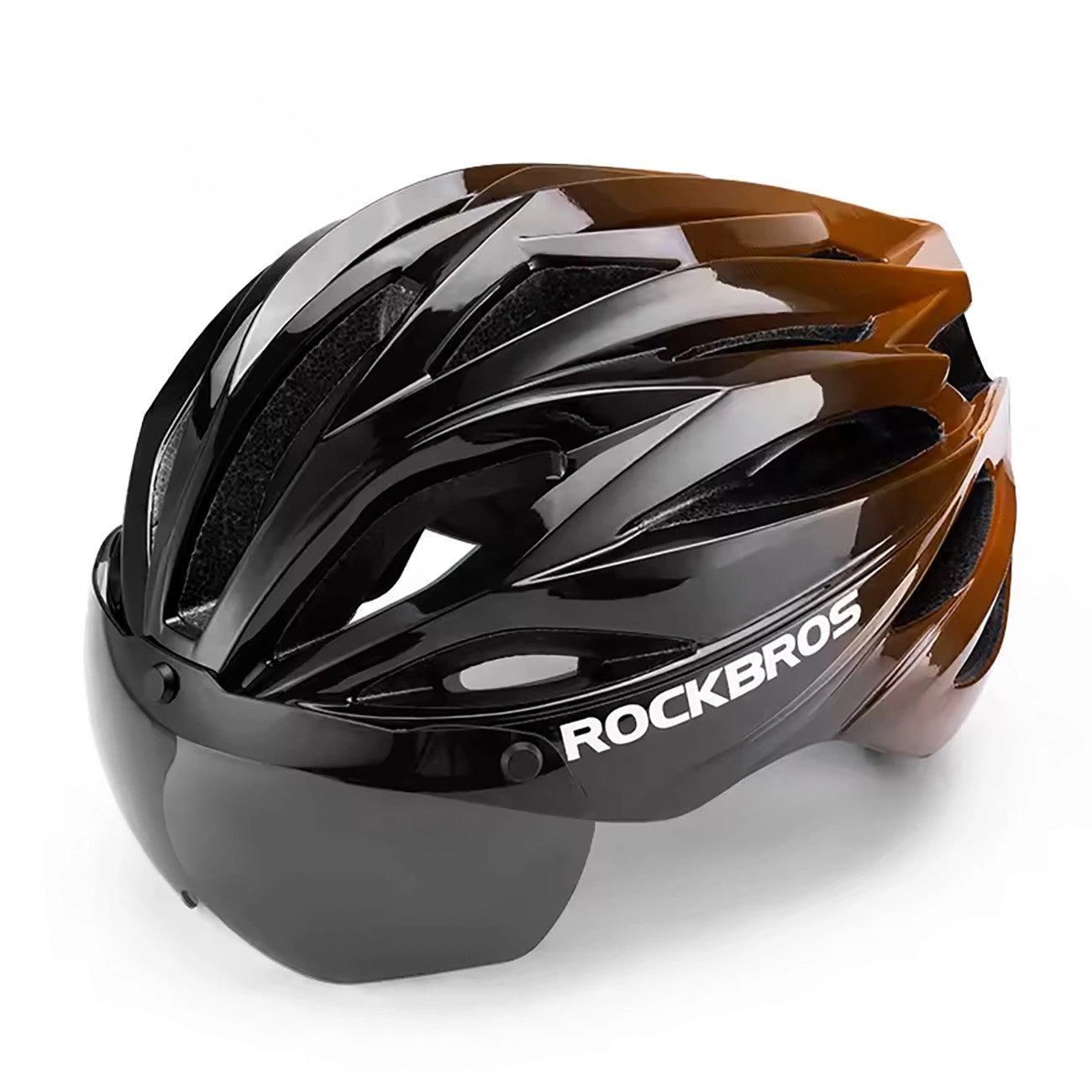 Rockbros Bike Helmet with Visor, Detachable UV Protective Goggles, Unisex - Black/Brown_0