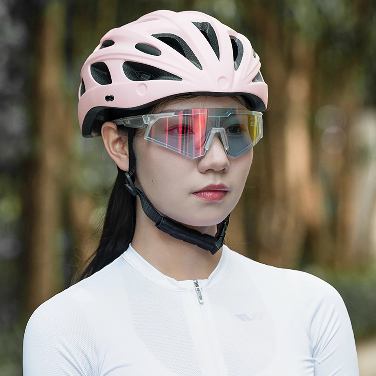 Rockbros Bike Helmet with Visor, Detachable UV Goggles, Detachable Visor, Unisex - Pink_10