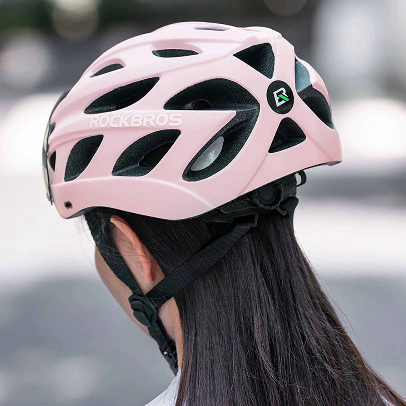 Rockbros Bike Helmet with Visor, Detachable UV Goggles, Detachable Visor, Unisex - Pink_8