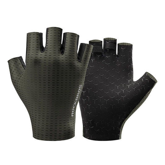 Rockbros Breathable Short Finger Cycling Gloves, Size: L - Green_0