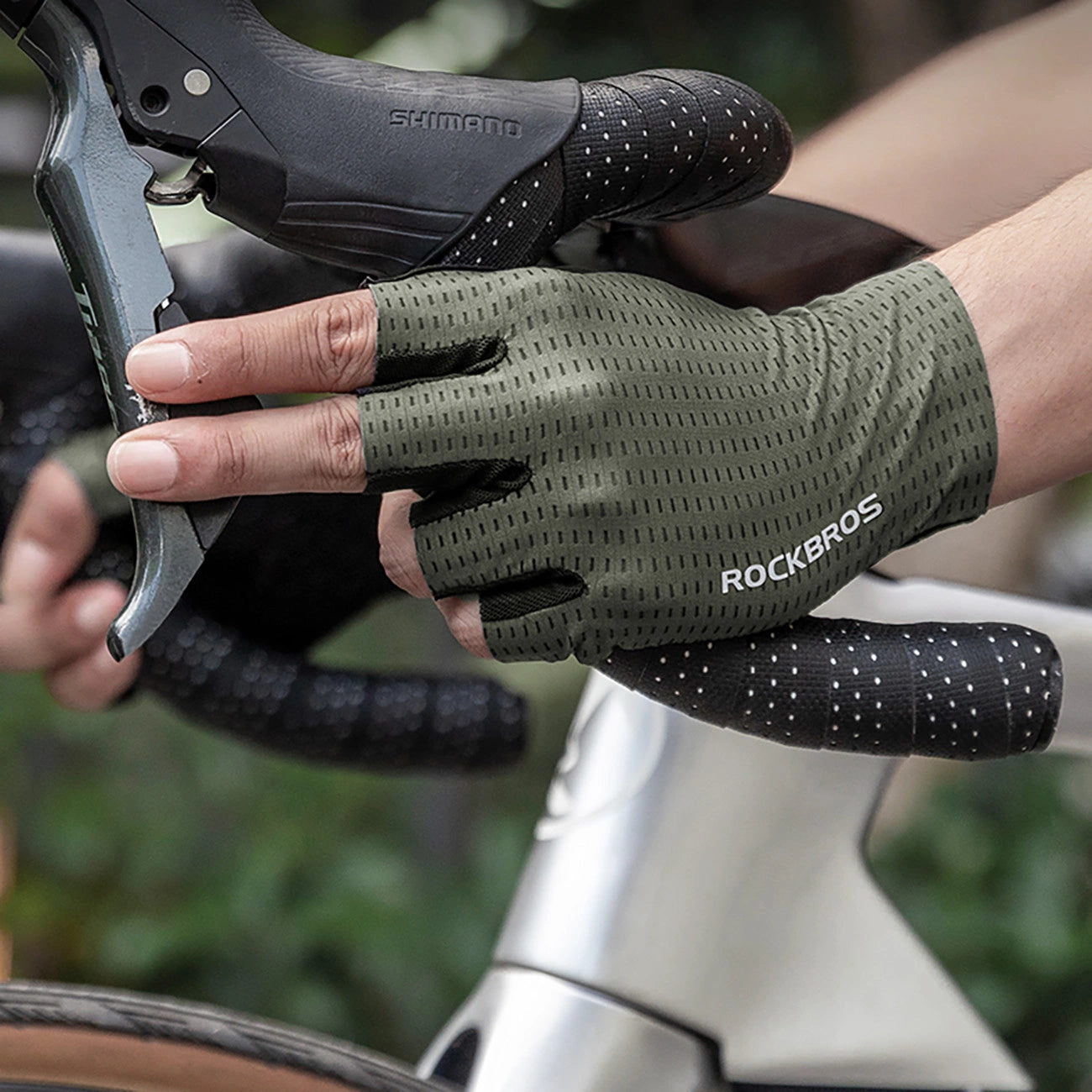 Rockbros Breathable Short Finger Cycling Gloves, Size: L - Green_1
