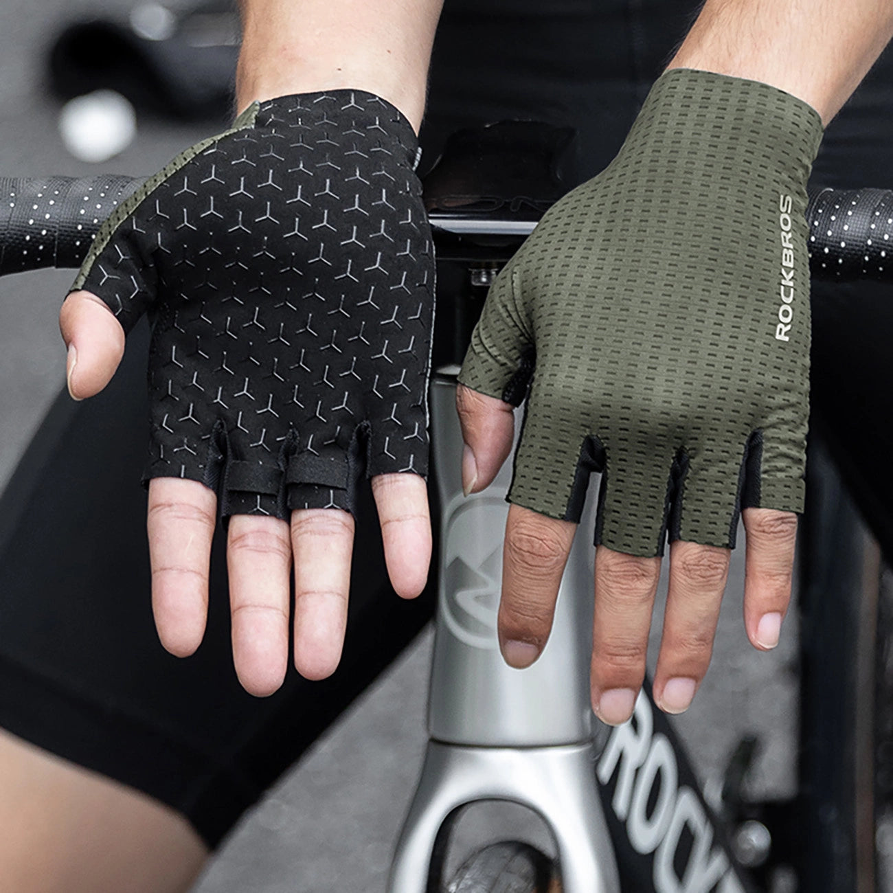 Rockbros Breathable Short Finger Cycling Gloves, Size: L - Gray_4