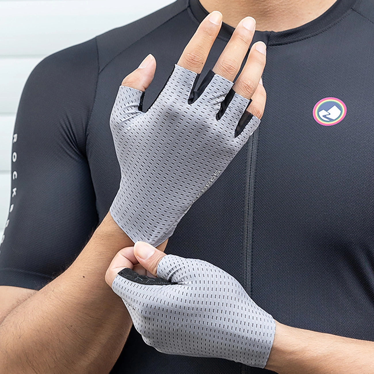 Rockbros Breathable Short Finger Cycling Gloves, Size: L - Gray_6
