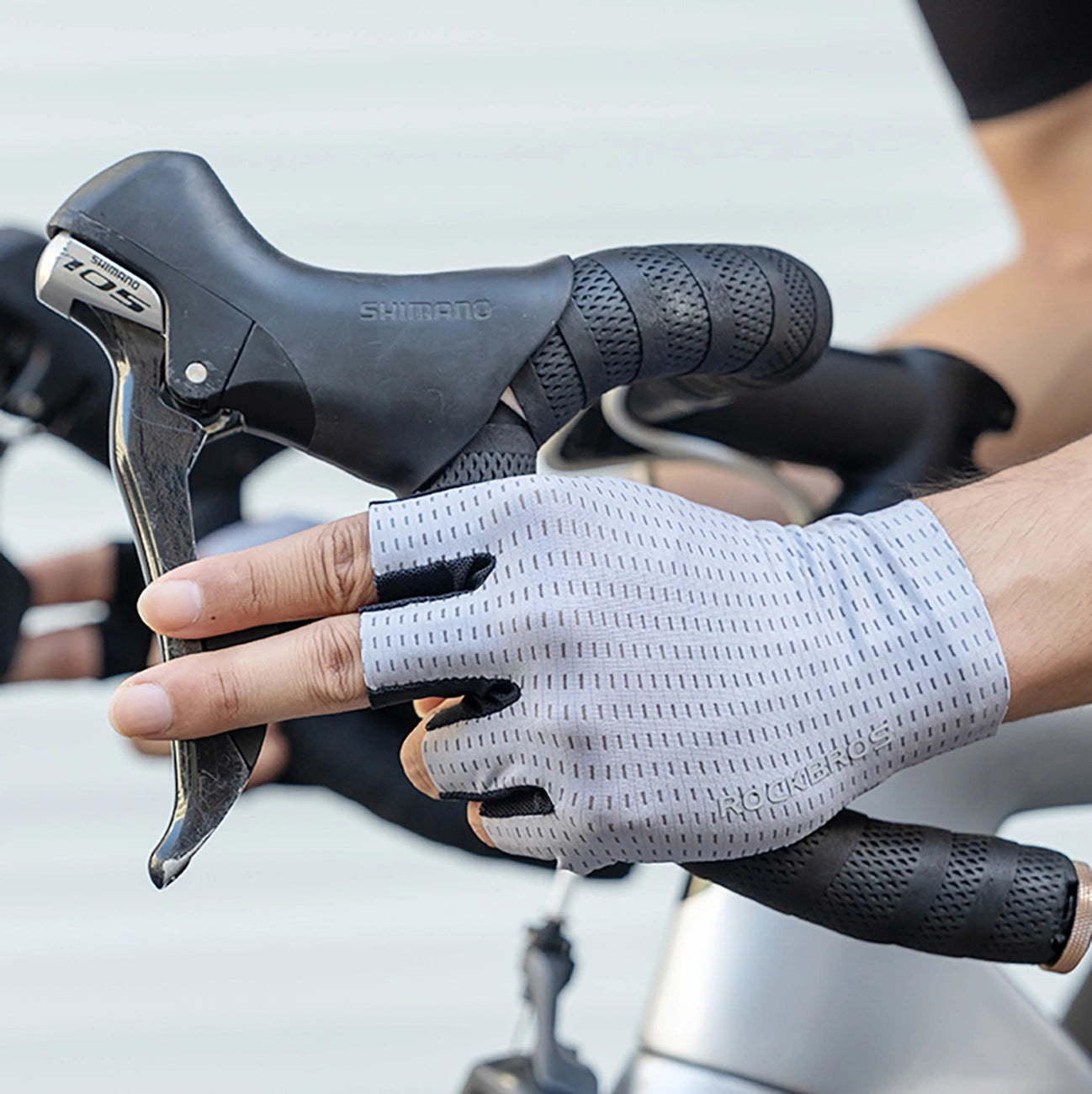 Rockbros Breathable Short Finger Cycling Gloves, Size: L - Gray_7