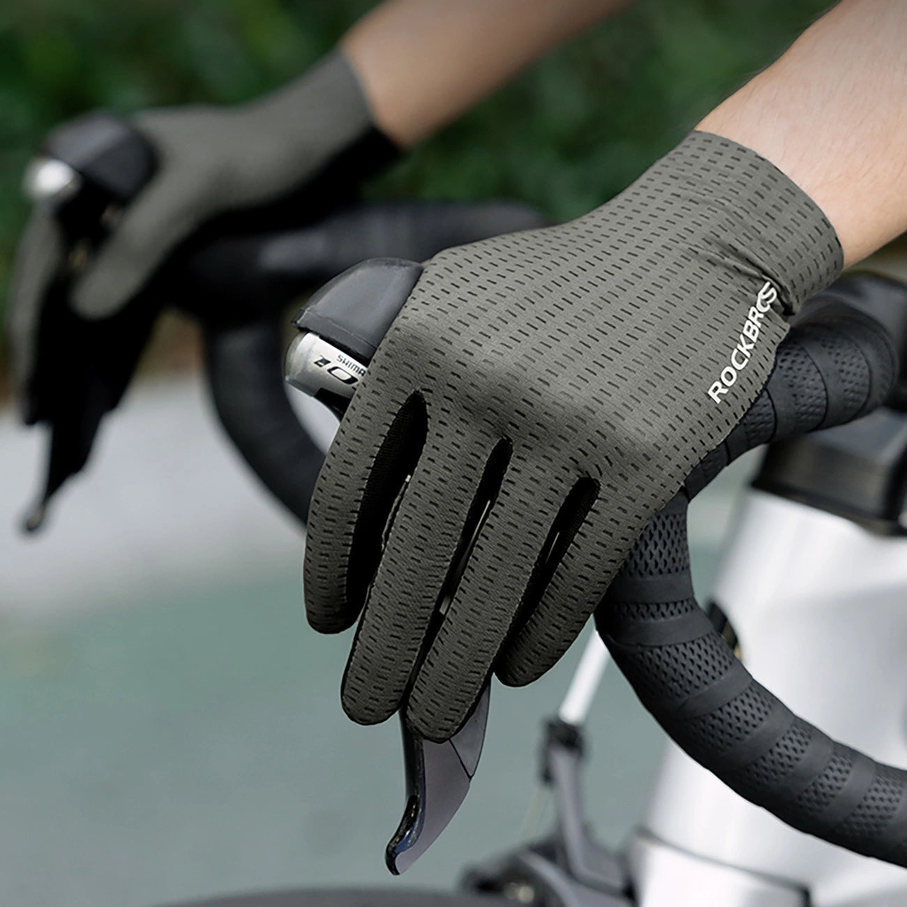 Rockbros Breathable Full Finger Cycling Gloves, Size: L - Green_1