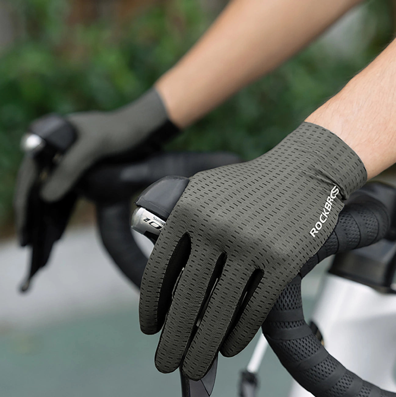Rockbros Breathable Full Finger Cycling Gloves, Size: M - Green_7