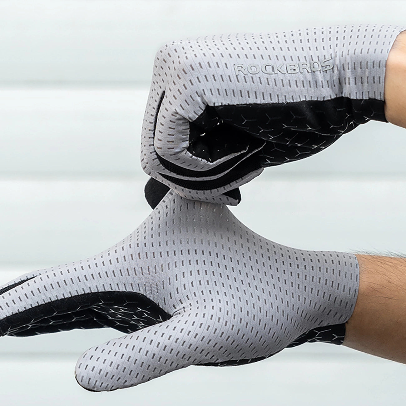 Rockbros Breathable Full Finger Cycling Gloves, Size: S - Gray_2