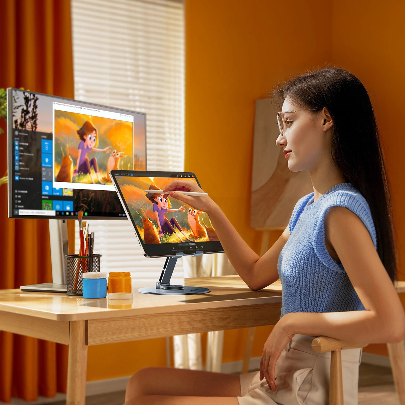 Wozinsky WRS-DSY84SS 360° Rotating Aluminum Tablet Stand - Gray_4