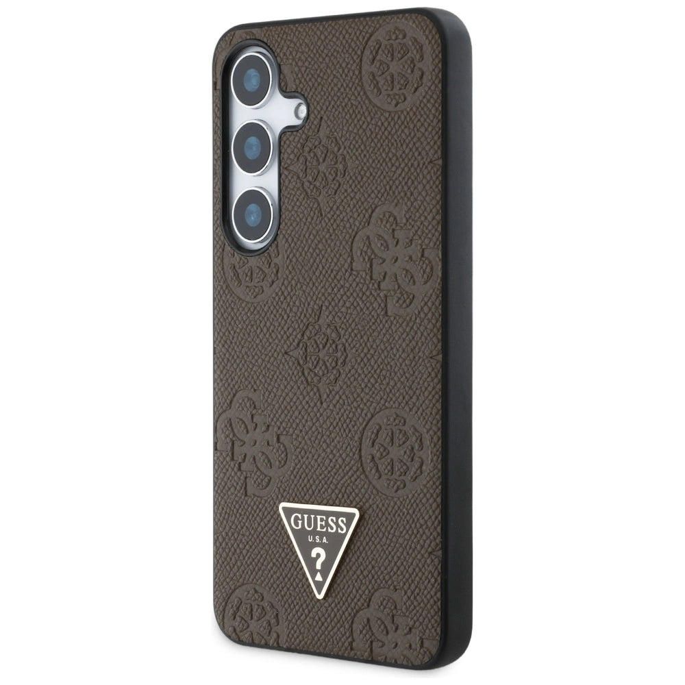 Guess Grained Hot Stamp Peony Pattern Triangle Logo MagSafe Case for Samsung Galaxy S25 - Brown_1