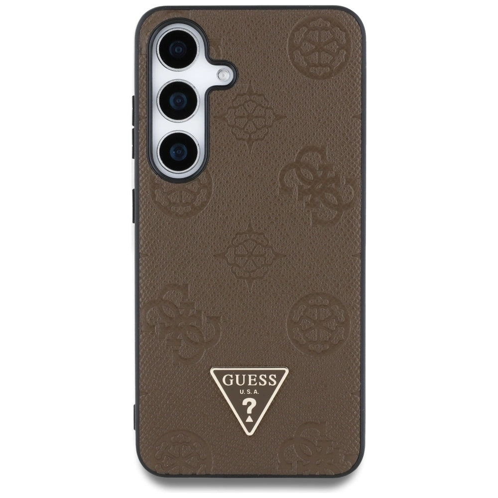 Guess Grained Hot Stamp Peony Pattern Triangle Logo MagSafe Case for Samsung Galaxy S25 - Brown_2