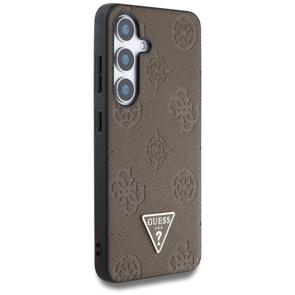 Guess Grained Hot Stamp Peony Pattern Triangle Logo MagSafe Case for Samsung Galaxy S25 - Brown_3