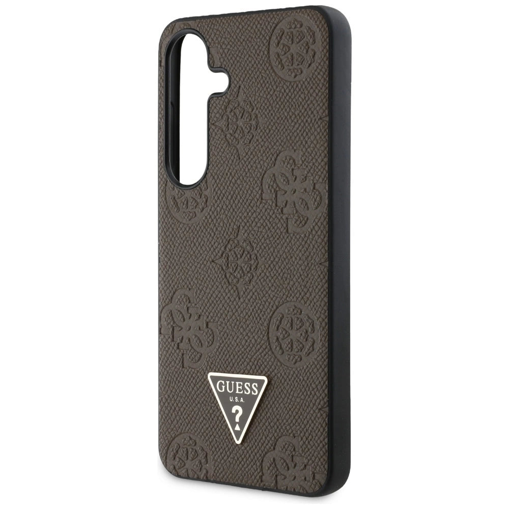 Guess Grained Hot Stamp Peony Pattern Triangle Logo MagSafe Case for Samsung Galaxy S25 - Brown_5