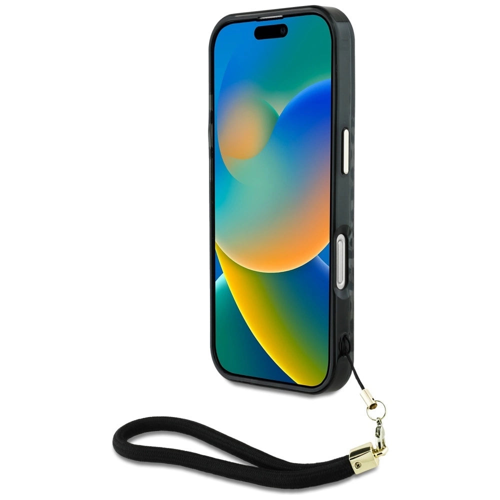 Guess HC IML Leopard Triangle Cord Strap MagSafe case for iPhone 16 - black_3