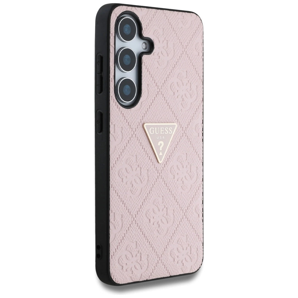 Guess Hot Stamp 4G Pattern Triangle Metal Logo Case for Samsung Galaxy S25 - Pink_3