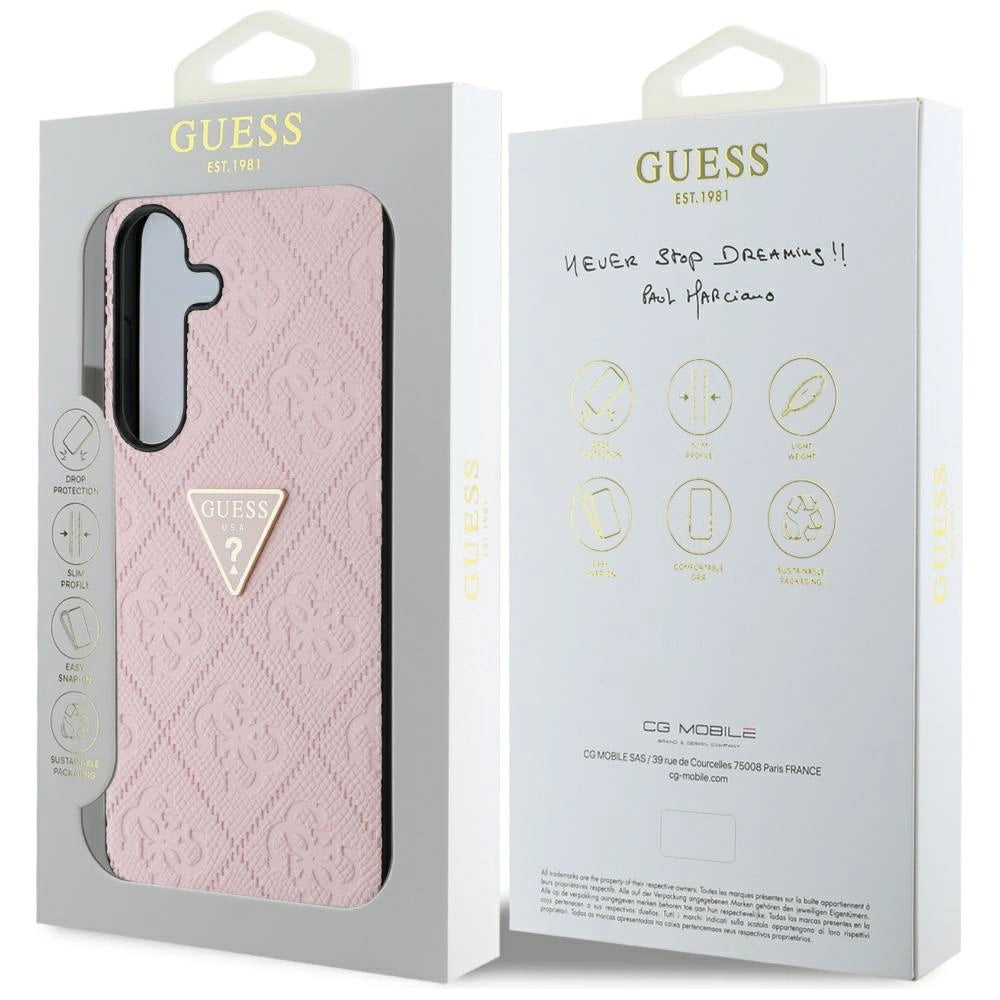Guess Hot Stamp 4G Pattern Triangle Metal Logo Case for Samsung Galaxy S25 - Pink_7
