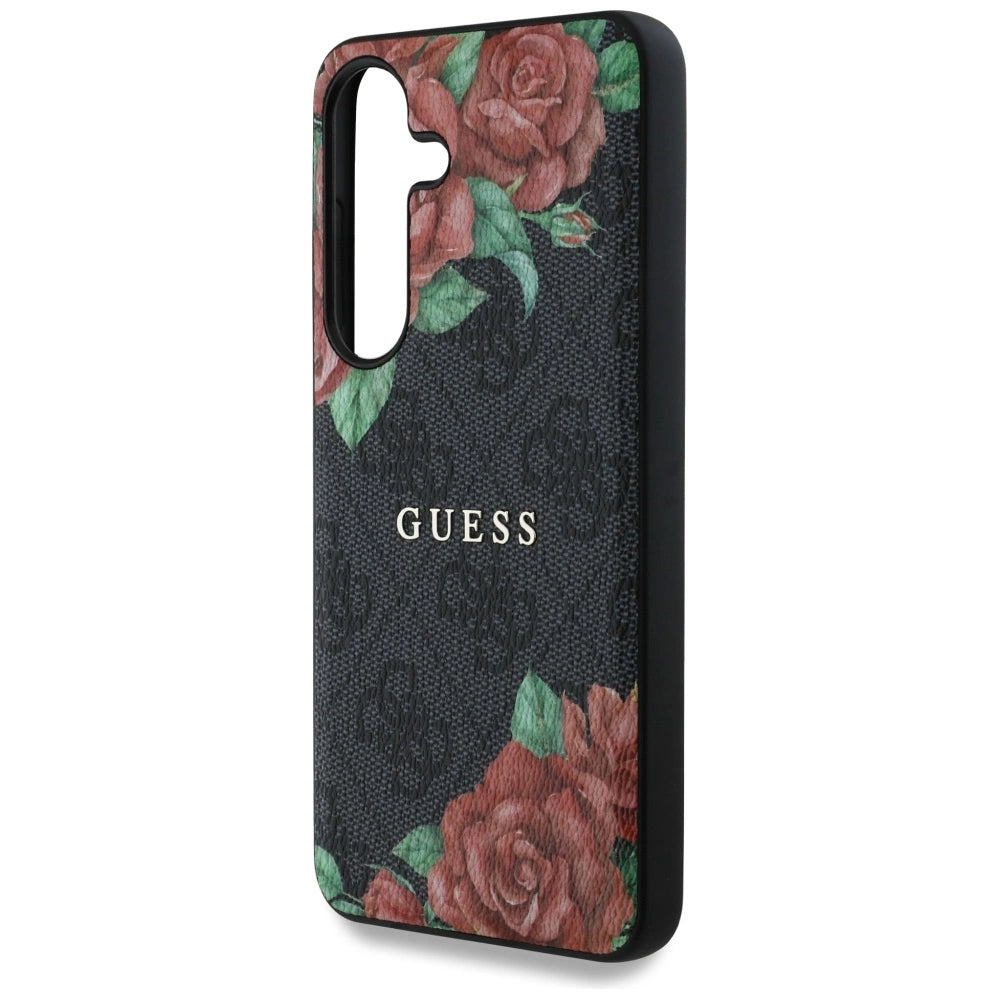Guess Leather 4G Flowers Print Metal Classic Logo MagSafe Case for Samsung Galaxy S25 - Black_5
