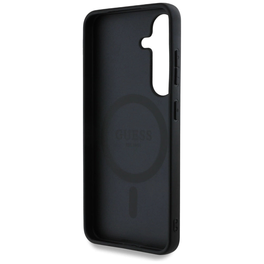 Guess Leather 4G Flowers Print Metal Classic Logo MagSafe Case for Samsung Galaxy S25 - Black_6