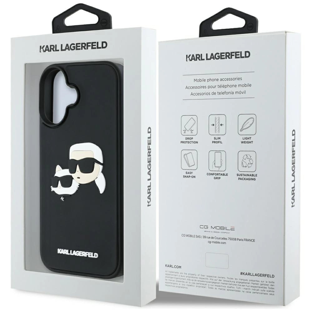 Karl Lagerfeld HC 3D Rubber Double Heads iPhone 16 Case - Black_7