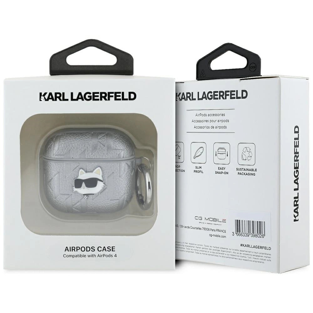 Karl Lagerfeld Monogram Choupette Head case for AirPods 4 - silver_2