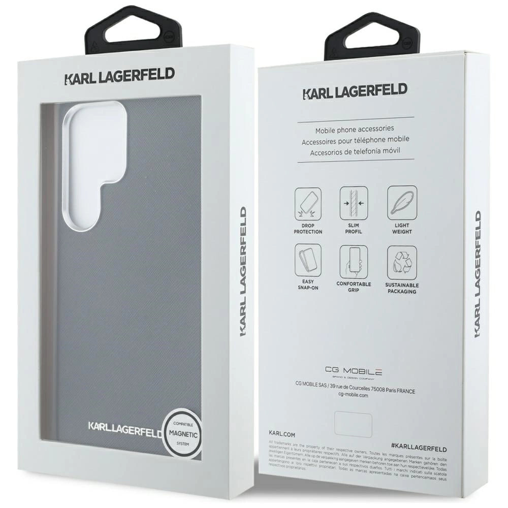 Karl Lagerfeld Saffiano Full Wrapped Elongated Metal Logo MagSafe Case for Samsung Galaxy S25 Ultra - Black_7