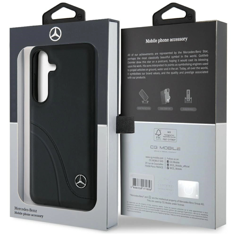 Mercedes Leather Curved Stitches Case for Samsung Galaxy S25 - Black_7