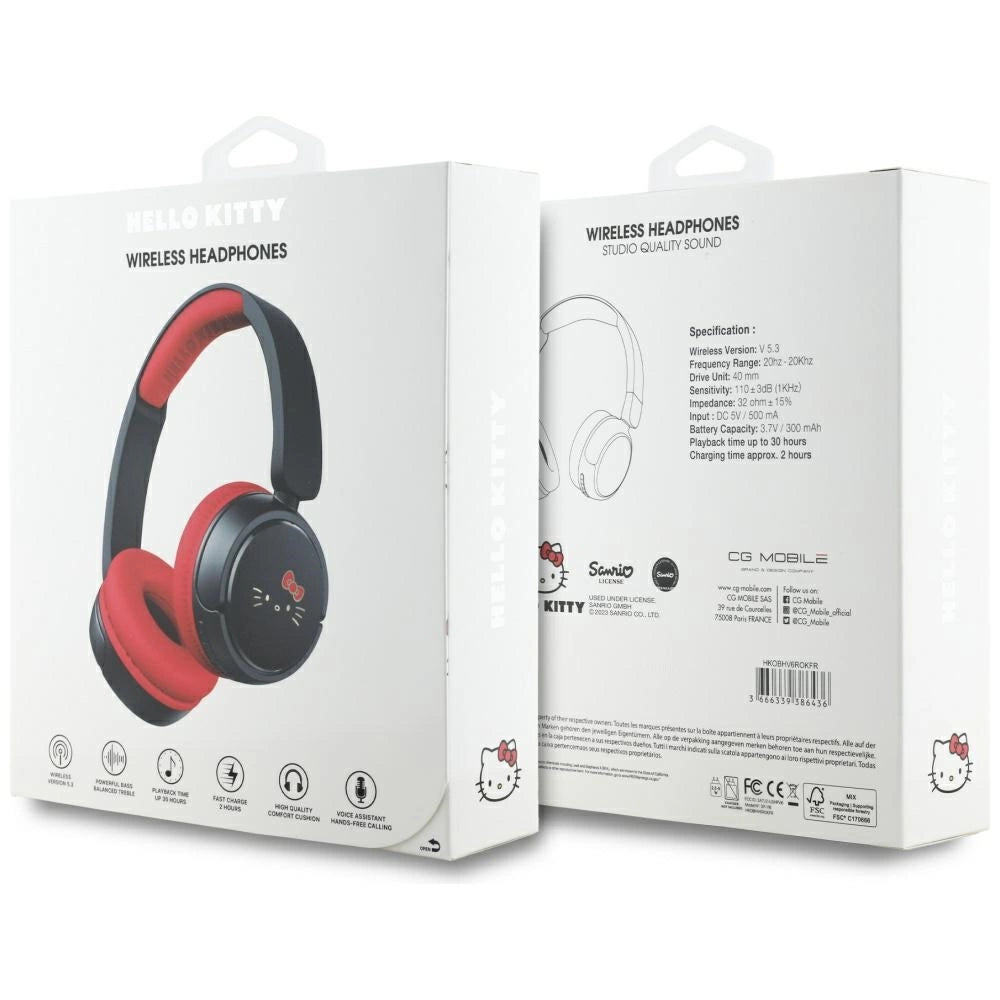 Hello Kitty Face Logo Bluetooth On-Ear Headphones - Red_4