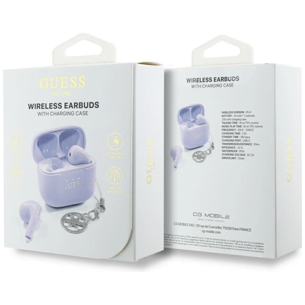 TWS Guess Glossy Effect Printed Classic Logo & Charm Headphones - Lavender_5