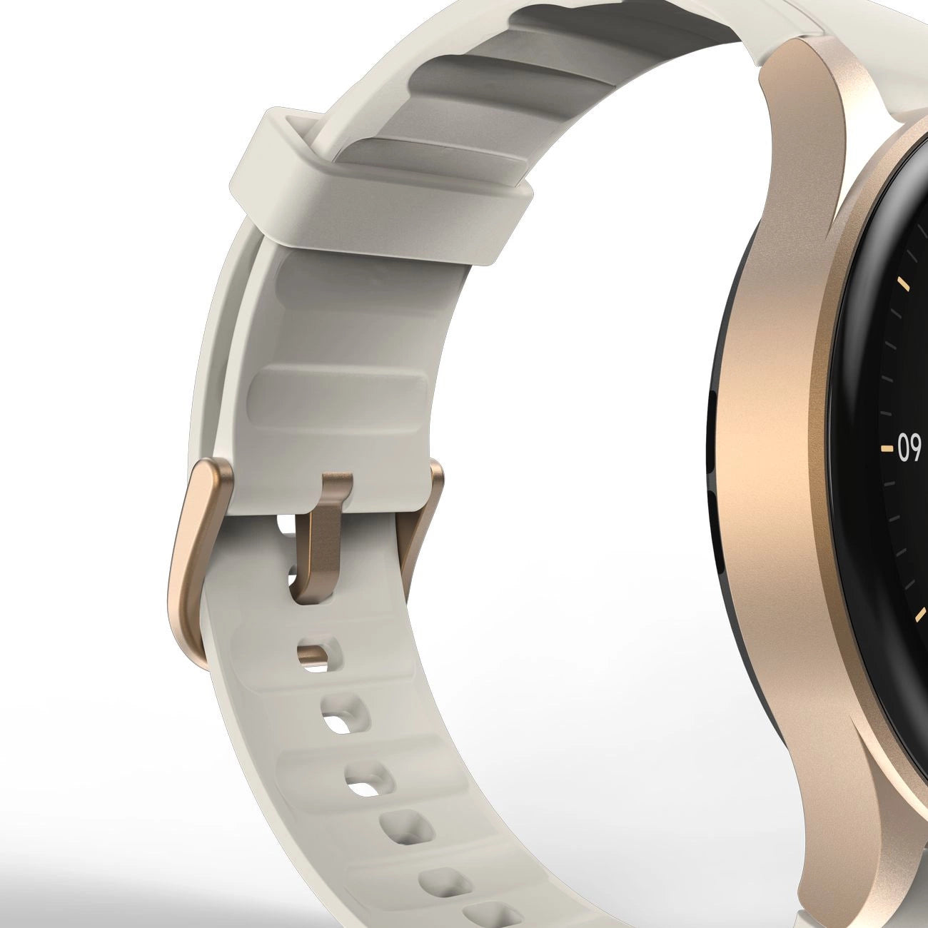 Hama 8900 GPS AMOLED Smartwatch 1.32" with Beige Silicone Strap - Gold_4