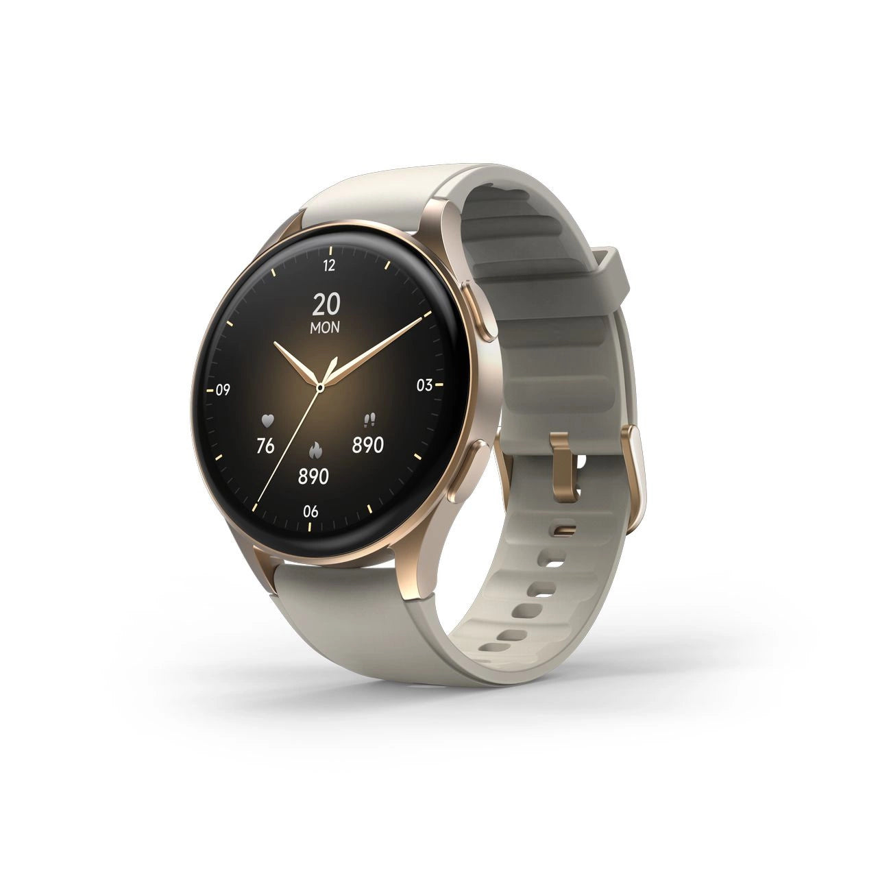 Hama 8900 GPS AMOLED Smartwatch 1.32" with Beige Silicone Strap - Gold_1
