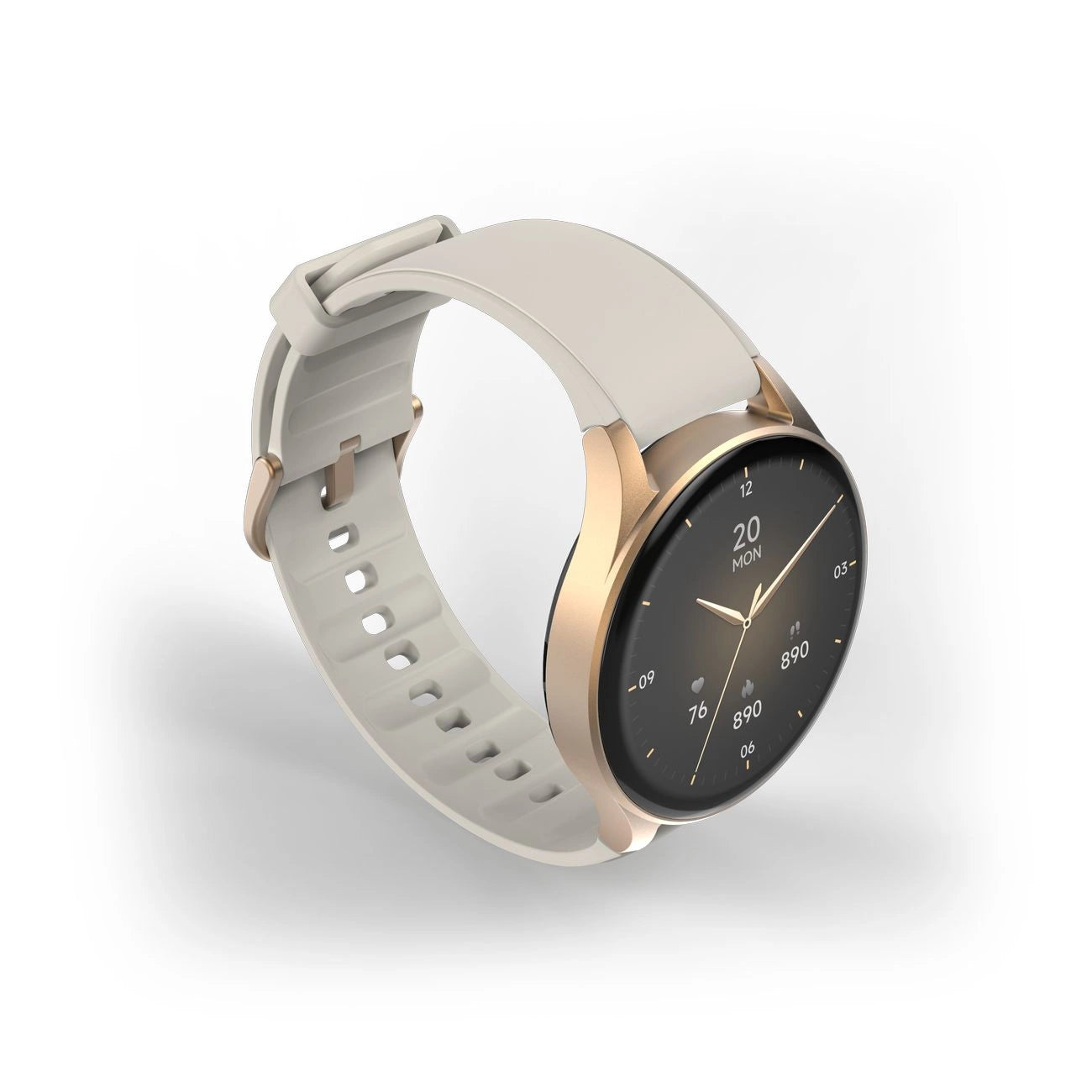 Hama 8900 GPS AMOLED Smartwatch 1.32" with Beige Silicone Strap - Gold_3