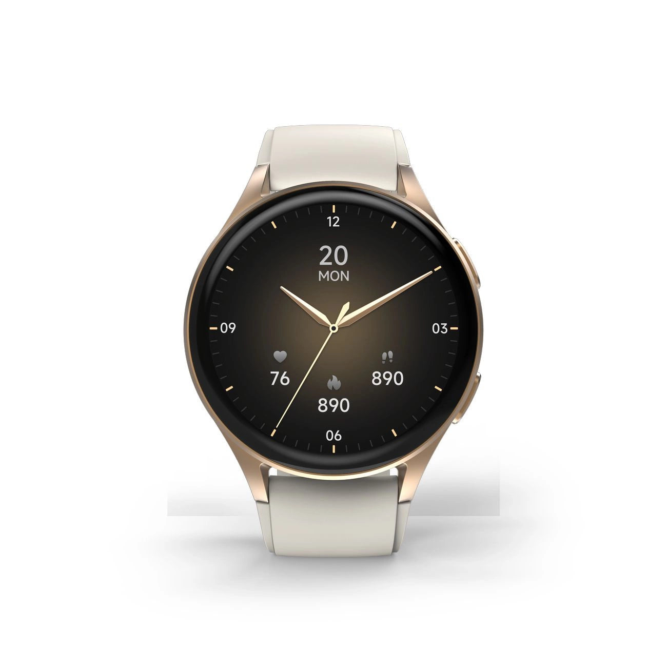 Hama 8900 GPS AMOLED Smartwatch 1.32" with Beige Silicone Strap - Gold_0