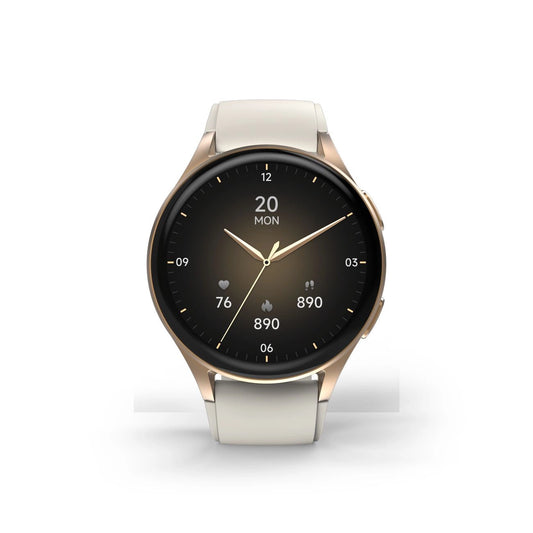 Hama 8900 GPS AMOLED Smartwatch 1.32" with Beige Silicone Strap - Gold_0