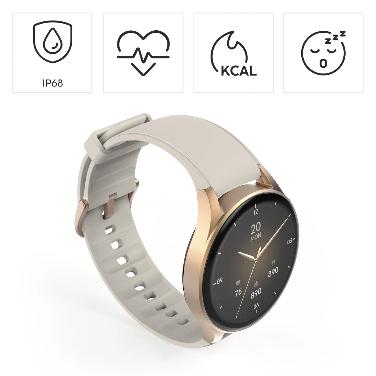 Hama 8900 GPS AMOLED Smartwatch 1.32" with Beige Silicone Strap - Gold_11