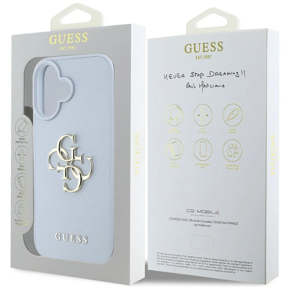 Guess Grained Big 4G Logo Small Classic Logo case for iPhone 16 - blue_7